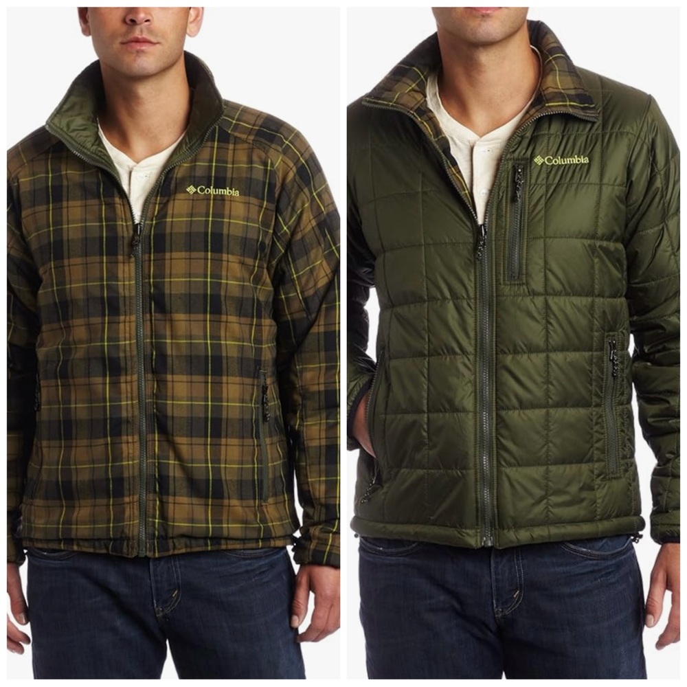 Like New Columbia Men’s Reversible Insulate Plaid & Green Jackets